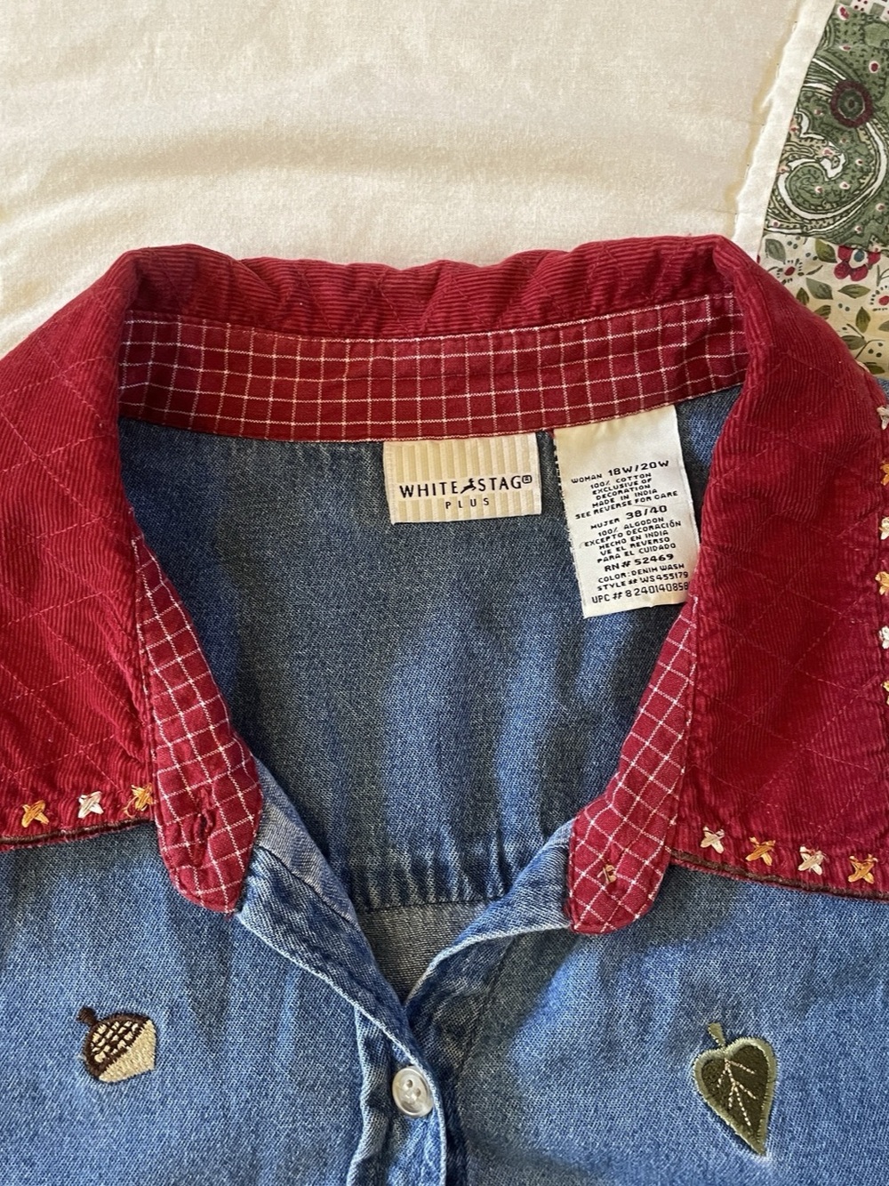 Vintage White Stag Embroidered Autumn Denim Button Down XL Cottagecore Granola - Picture 3 of 6